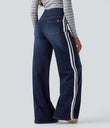 Halara Flex™ High Waisted Stripe Wide Leg Flowy Washed Casual Jeans with Pockets - Inkling  Blue Denim