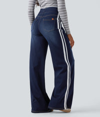 Halara Flex™ High Waisted Stripe Wide Leg Flowy Washed Casual Jeans with Pockets - Inkling  Blue Denim