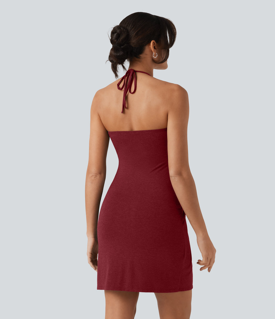 Halter Tie Back Mini Resort Dress with Pockets - Emboldened