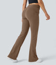 High Waisted Side Flap Pocket Flare Casual Cargo Pants - Burro