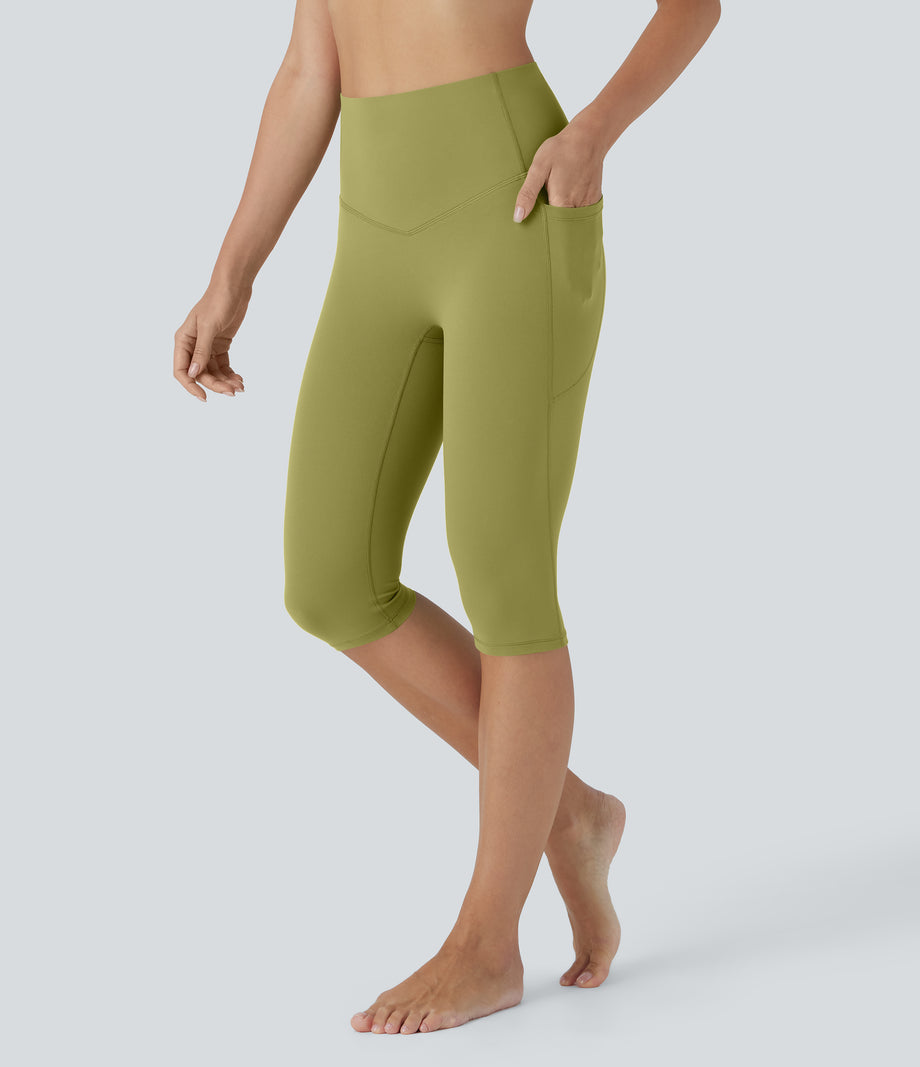 Halara UltraSculpt™ High Waisted Tummy Control Pedal Pusher Yoga Leggings with Pockets - Moss