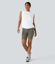 Round Neck Ruched Cool Touch Yoga Tank Top-UPF50+ - White