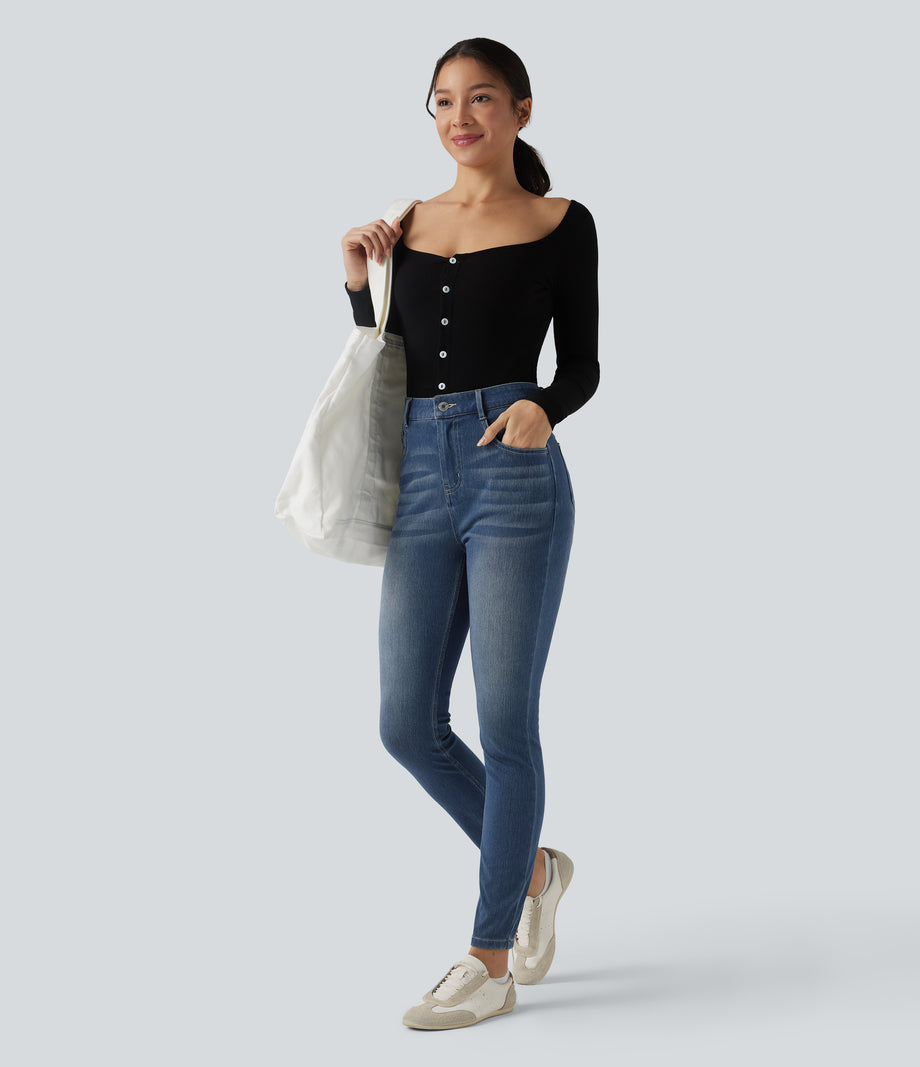Halara Flex™ High Waisted Casual Skinny Jeans with Pockets - Blue Surf Denim