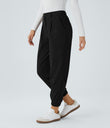 Mid Rise Zipper Pockets Corduroy Casual Joggers - Black