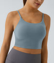 Basic Padded Workout Cropped Low Support Tank Top A-D Cups - Subdued Blue
