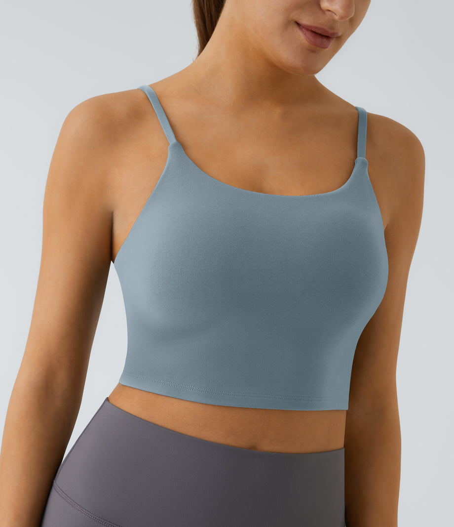 Basic Padded Workout Cropped Low Support Tank Top A-D Cups - Subdued Blue