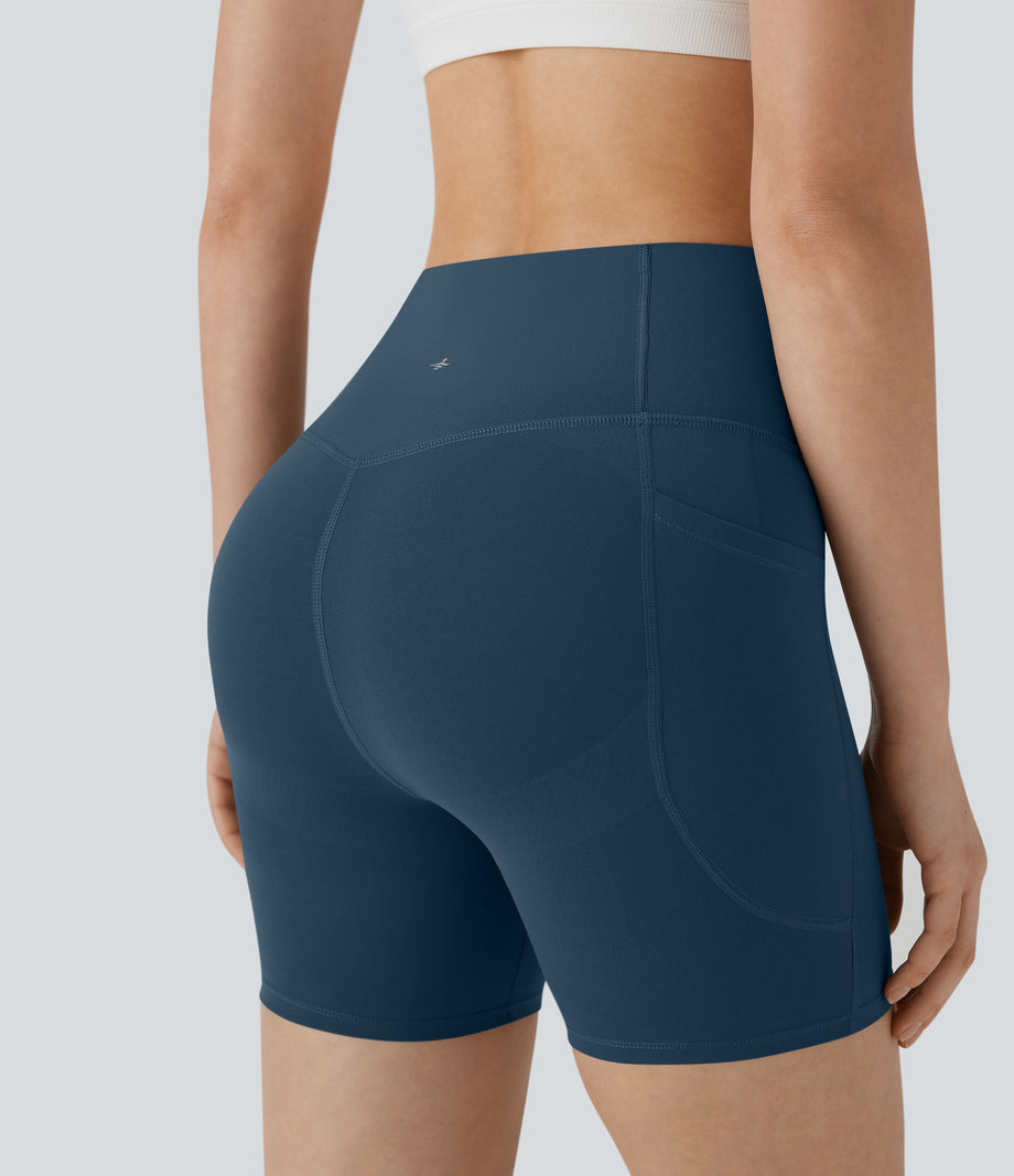 Halara UltraSculpt™ High Waisted Butt Lifting Tummy Control Pocket Shaping Training Biker Shorts 5'' - Majolica Blue