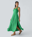 U Neck Flowy Maxi Casual Tank Dress - Dewleaf Green