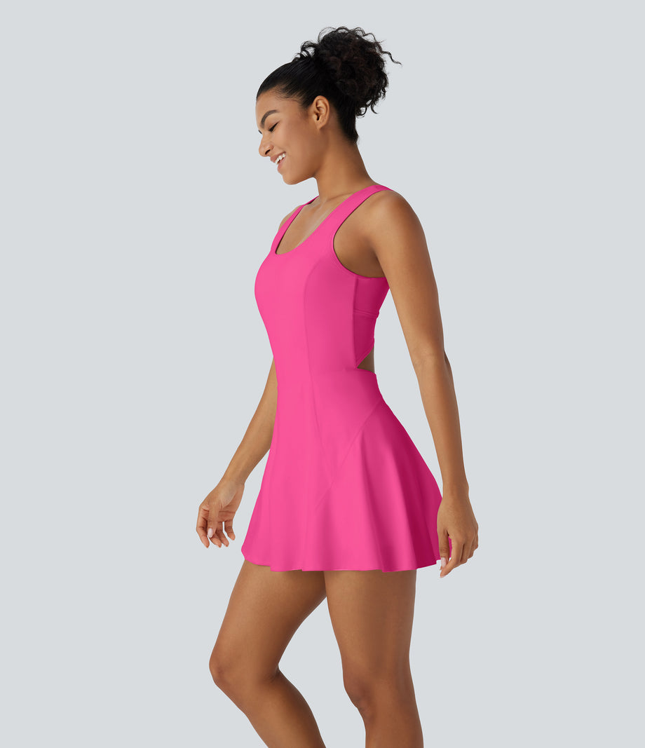 SoftlyZero™ Airy U Neck 2-in-1 Pocket Mini Cool Touch Dance Active Dress - Fuchsia Fedora