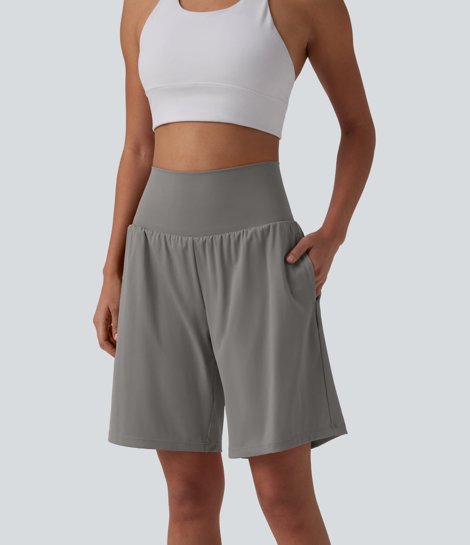 SoftlyZero™ Airy Super High Waisted 2-in-1 Cool Touch Yoga Shorts 9" with Pockets - Steeple Gray