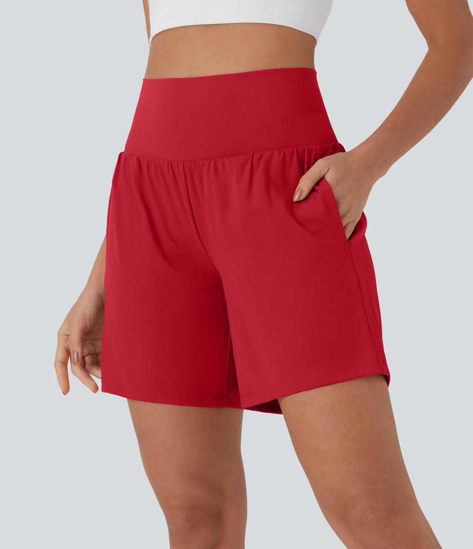 SoftlyZero™ Airy Super High Waisted 2-in-1 Cool Touch Yoga Shorts 7" with Pockets - Salsa