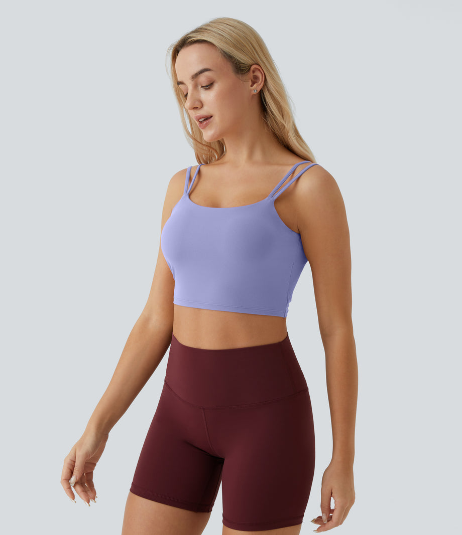 Double Straps Cropped Yoga Tank Top - Baby Lavender
