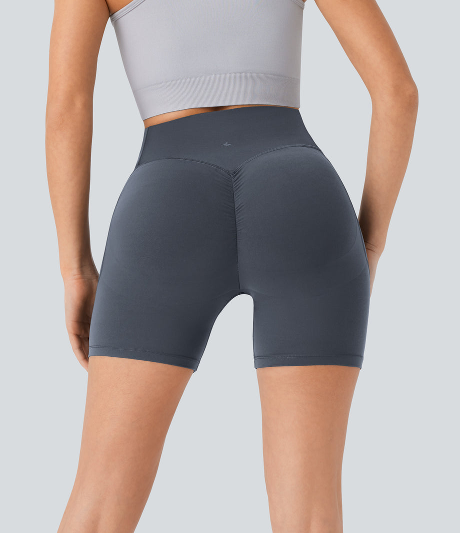 Halara UltraSculpt™ High Waisted Scrunch Butt Lifting Tummy Control Pocket Shaping Workout Biker Shorts 5'' - Silent Blue