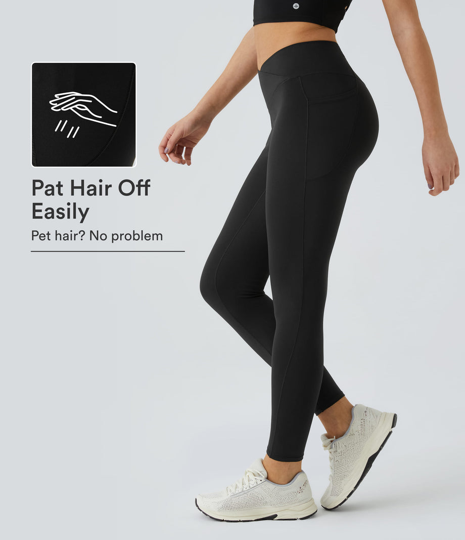 Patitoff™ 2.0 Pet Hair Resistant High Waisted Crossover Side Pocket Yoga Leggings - Black