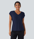 V Neck Short Sleeve Casual T-Shirt - Maritime Blue