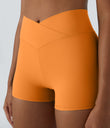 SoftlyZero™ High Waisted Crossover Plain Yoga Biker Shorts 3''-UPF50+ - Sunshine Orange
