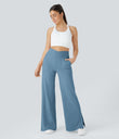 DayStretch Crossover Pocket Hem Wide Leg Yoga Pants-Smile - Light Azure