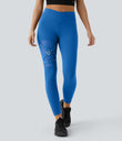 DayStretch High Waisted Crossover Contrast Mesh Decorative Buckle Yoga Leggings - Victoria Blue