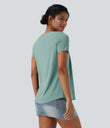 Square Neck Short Sleeve Casual Top - Azure
