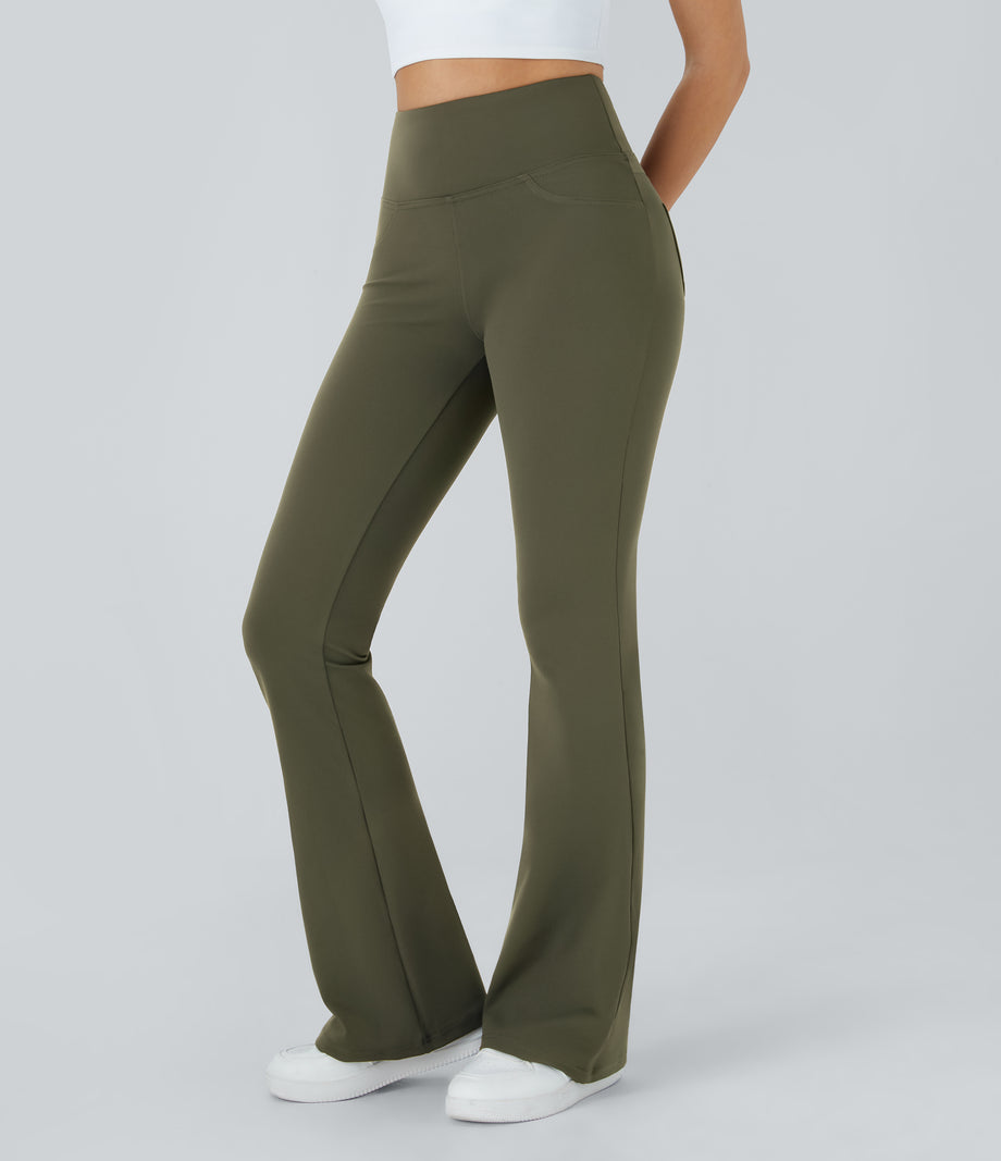 DayStretch High Waisted Pocket Flare Yoga Leggings - Forest Night
