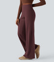 DayStretch High Waisted Tummy Control Wide Leg Baggy Yoga Pants with Pockets - Red Mahogany