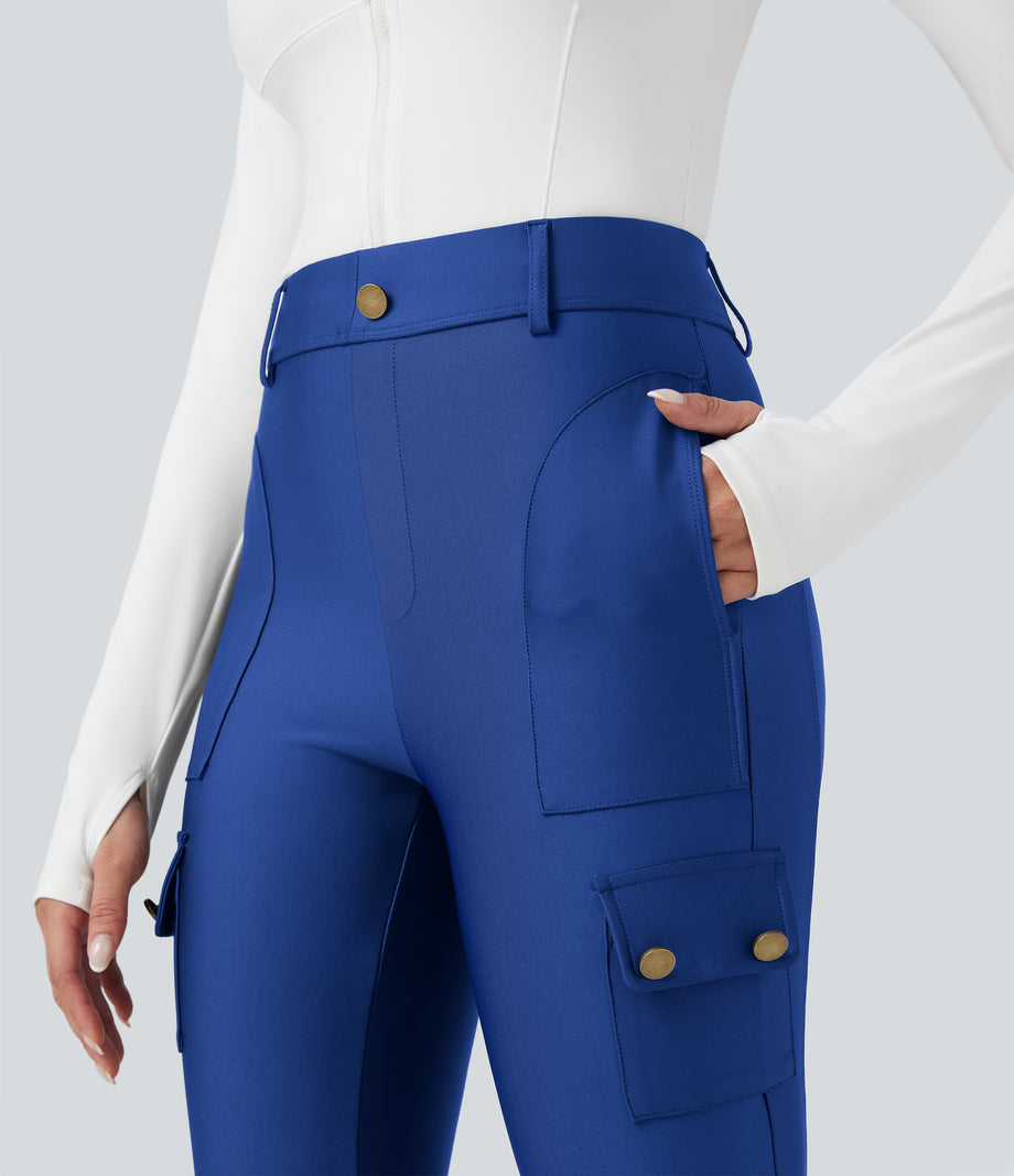 High Waisted Sheen 7/8 Leggings with Pockets - Beaucoup Blue