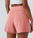 DayStretch High Waisted Work Baggy Shorts 4'' with Pockets - Candy Pink