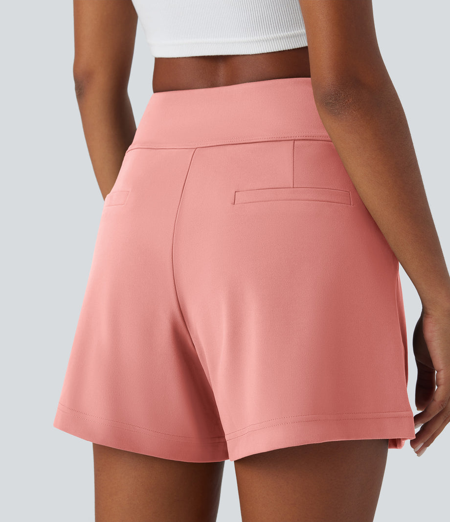 DayStretch High Waisted Work Baggy Shorts 4'' with Pockets - Candy Pink