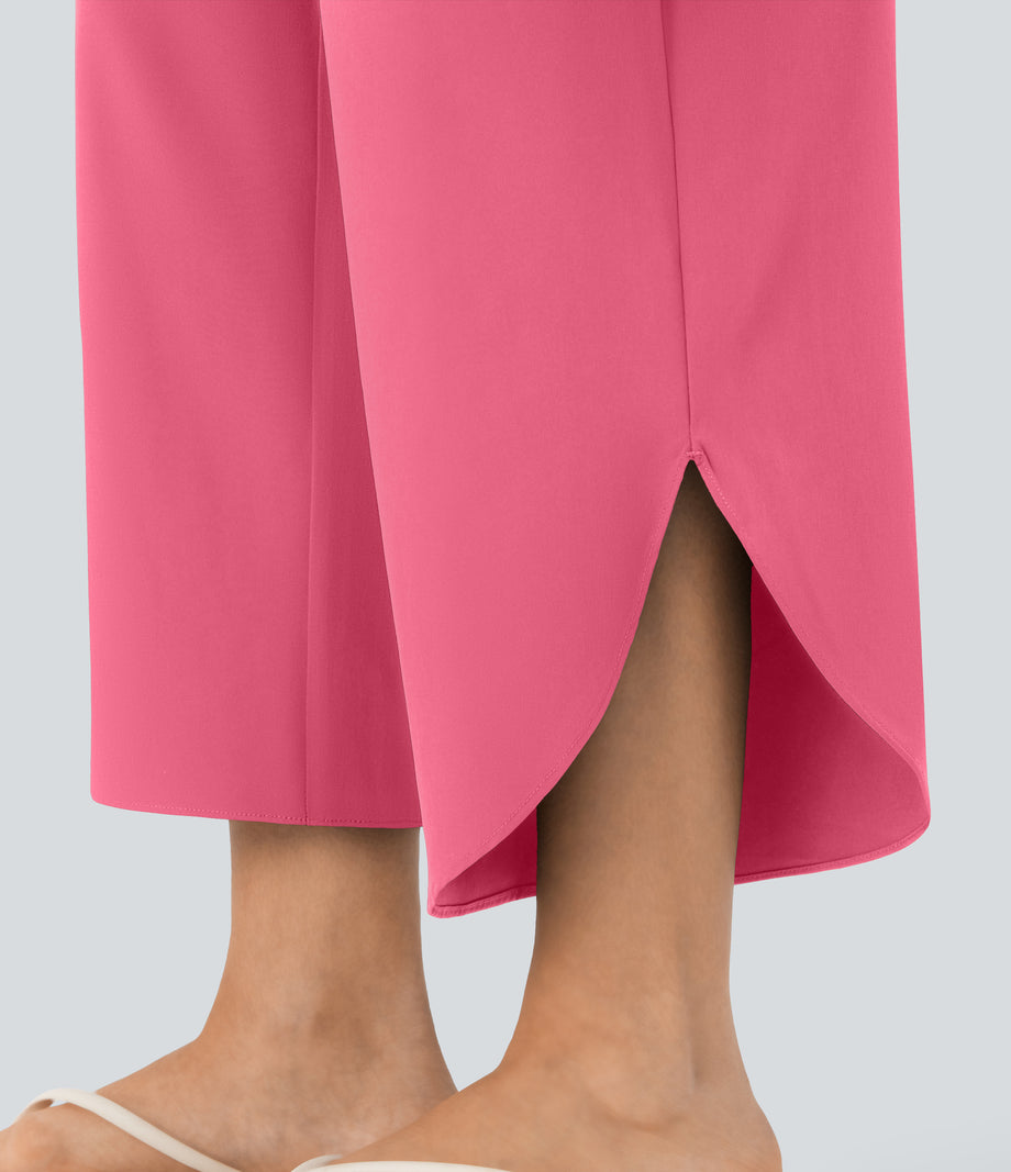 Breezeful™ High Waisted Tummy Control Split Hem Quick Dry Resort Pants with Pockets - Pink Lemonade