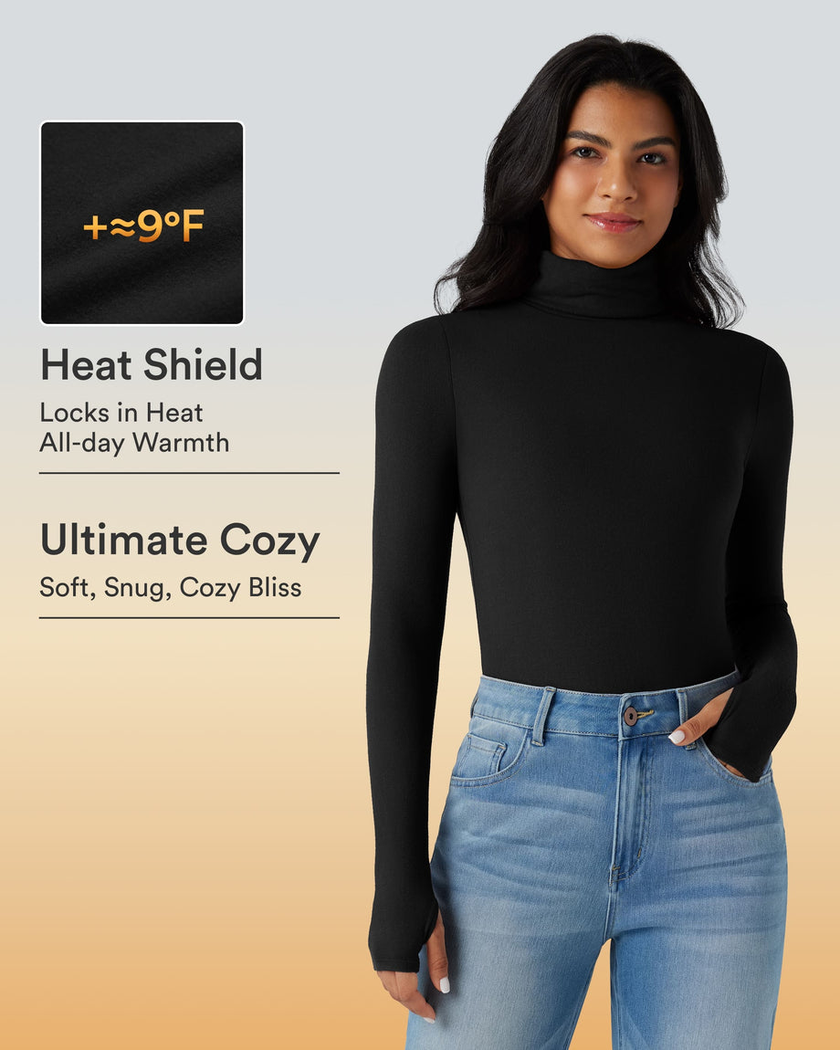 Halara HeatCore Turtleneck Long Sleeve Thumb Hole Casual Warming Top - Black