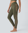 SoftlyZero™ High Waisted Crossover Contrast Lace Pocket Yoga Leggings-UPF50+ - Grass Grey Green