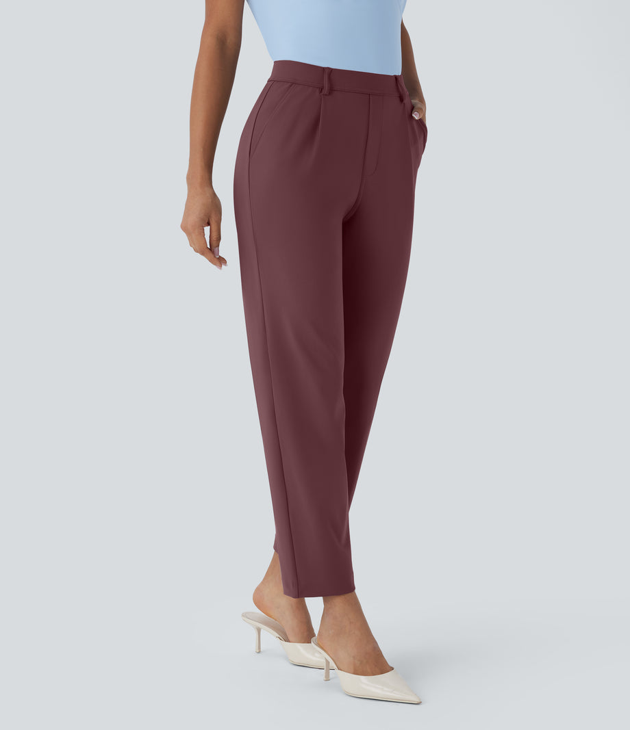 Halara Flex™ DayStretch High Waisted Pocket Ankle Length Tapered Work Pants - Red Mahogany