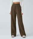 High Waisted Pocket Straight Leg Baggy Mop Corduroy Casual Pants - Dark Earthy Brown