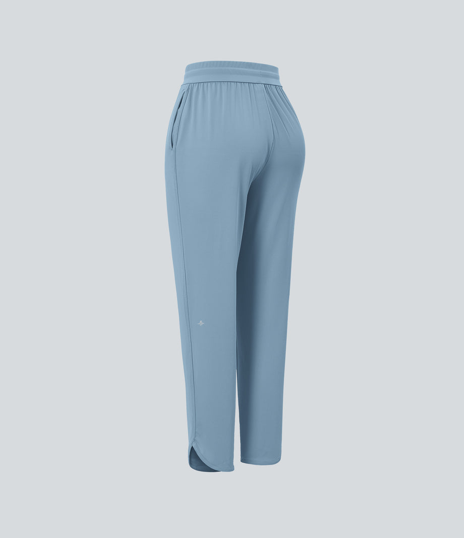Mid Rise Drawstring Curved Hem Quick Dry Golf Tapered Pants with Pockets-UPF40+ - Mountain Spring