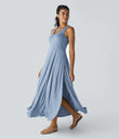 U Neck Flowy Maxi Casual Tank Dress - Cloudlight Blue
