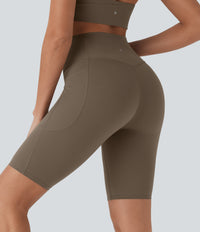 Halara UltraSculpt™ High Waisted Tummy Control Pocket Shaping Training Biker Shorts 9'' - Dawn Brown