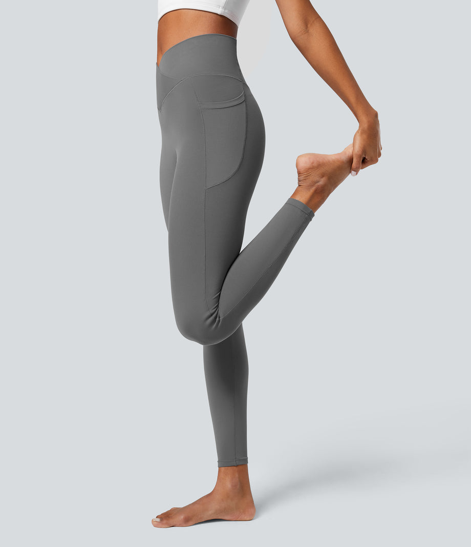 SoftlyZero™ Crossover Pocket Plain Leggings-UPF50+ - Steel Gray