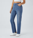 Halara Flex™ High Waisted Pockets Straight Leg Washed Casual Jeans - Blue Spruce Denim