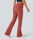 High Waisted Side Flap Pocket Flare Casual Cargo Pants - Cinnabar