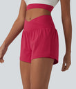 SoftlyZero™ Airy Crossover High Waisted 2-in-1 Cool Touch Yoga Shorts 3'' with Pockets - Winterberry