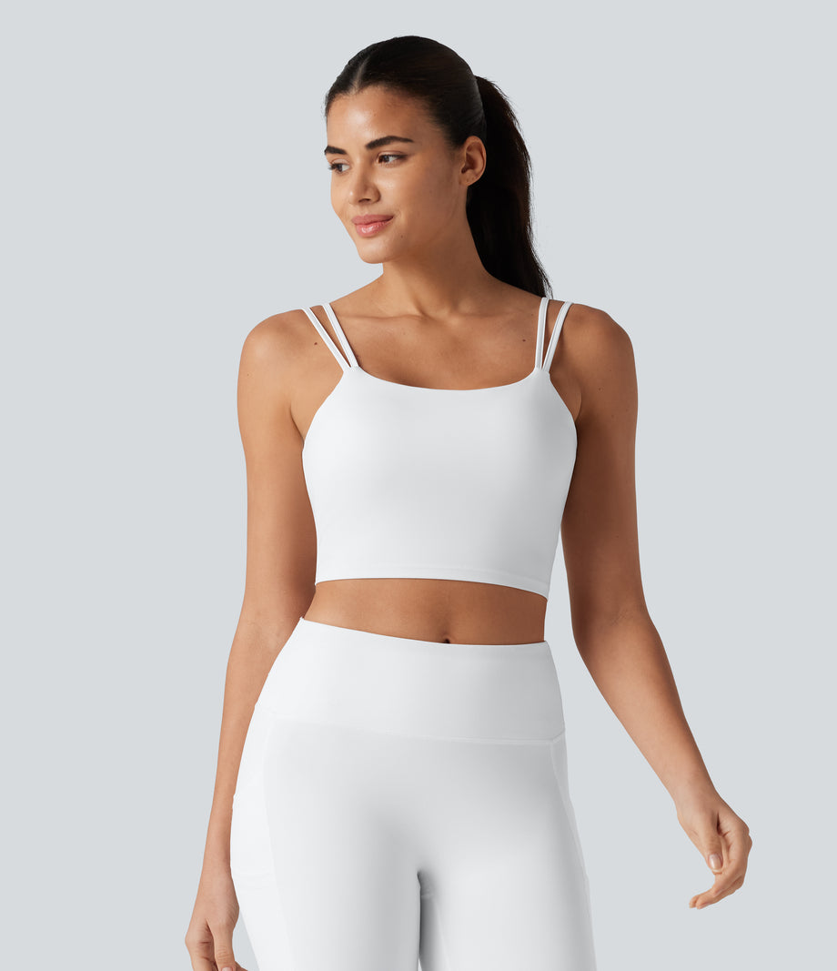 Halara UltraSculpt™ Double Straps Twisted Backless Cropped Yoga Tank Top - White