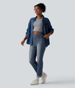 Halara Flex™ High Waisted Rolled Hem Casual Slim Jeans with Pockets - Blue Surf Denim
