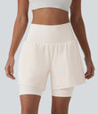 SoftlyZero™ Airy Super High Waisted 2-in-1 Cool Touch Yoga Shorts 7'' with Pockets - Egret
