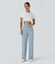 DayStretch High Waisted Pockets Straight Leg Casual Pants - Baby Blue