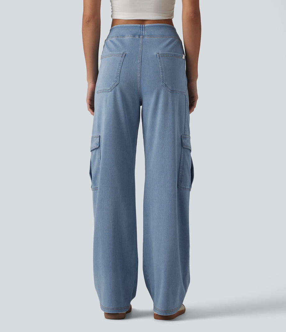 Halara Flex™ Mid Rise Pockets Straight Leg Casual Cargo Jeans - Light Blue – Glacier Light Blue