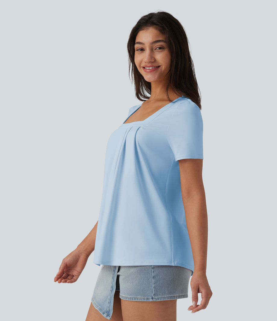 Square Neck Short Sleeve Casual Top - Angel Falls