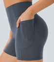 Halara UltraSculpt™ High Waisted Scrunch Butt Lifting Tummy Control Pocket Shaping Workout Biker Shorts 5'' - Silent Blue