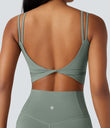Halara UltraSculpt™ Double Straps Twisted Backless Cropped Yoga Tank Top - Iceberg Green