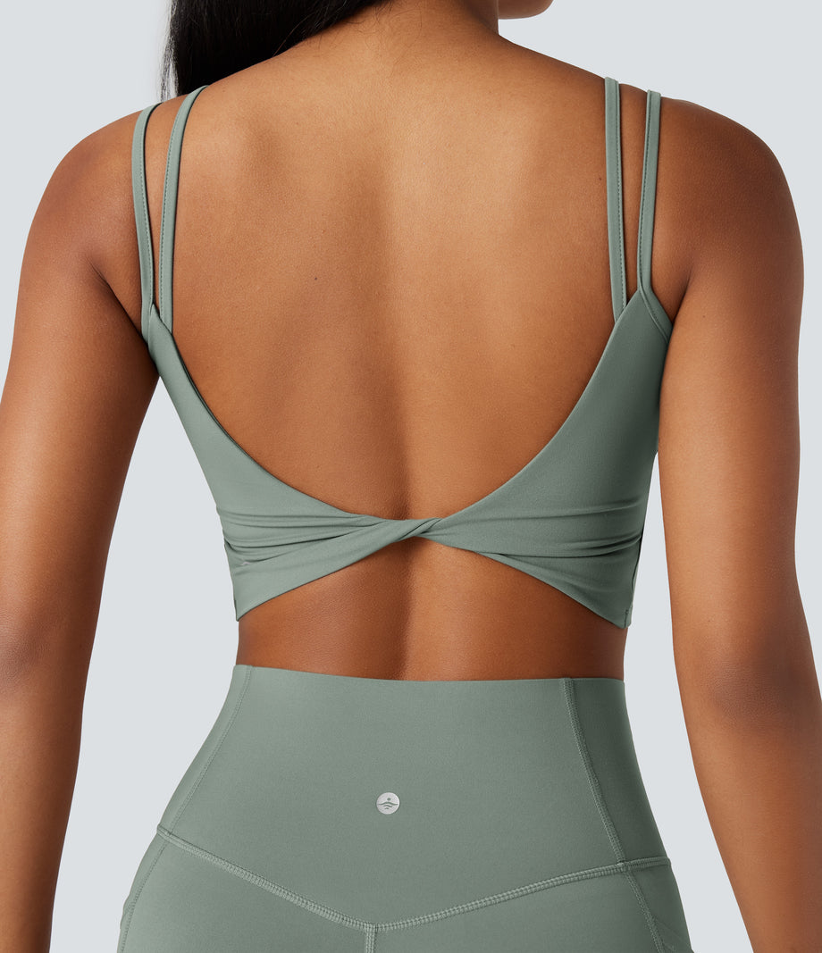 Halara UltraSculpt™ Double Straps Twisted Backless Cropped Yoga Tank Top - Iceberg Green