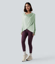 Hooded Cowl Neck Long Sleeve Thumb Hole Yoga Sports Top with Pockets - Dewkist